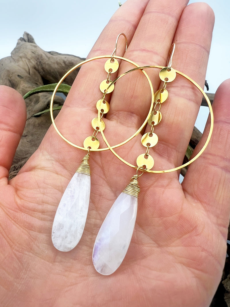 Queen Of The Night| Moonstone Hoop Earrings