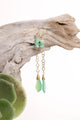 Dainty gold chain earrings with green chrysoprase shards, natural gemstone bridal jewelry