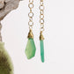 Dainty gold chain earrings with green chrysoprase shards, natural gemstone bridal jewelry