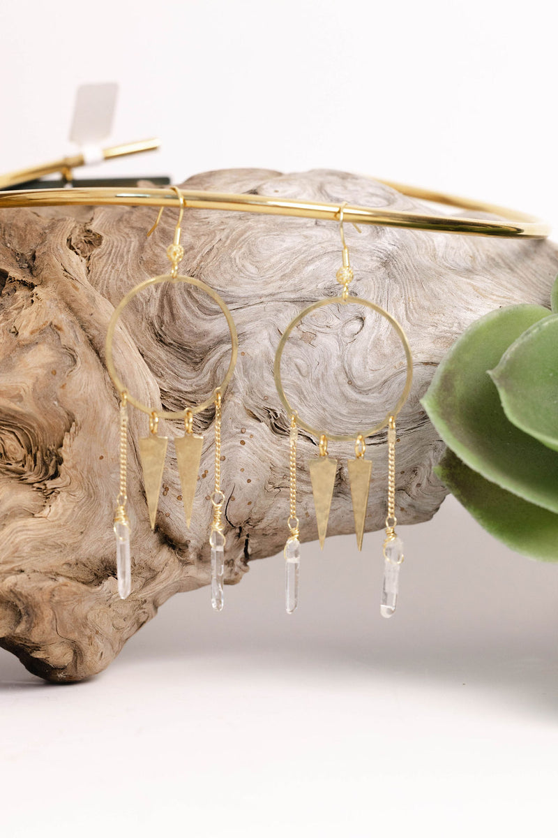 Catch my Dreams | Golden Hoop Earrings with Crystals