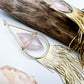 Fringe earrings with wired rose quartz and gold or silver tassels. Statement design with 14k gold-filled ear wires, lightweight yet bold.