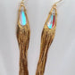 Long gemstone fringe earrings with gold or silver tassels, featuring  hydro quartz. Lightweight and shimmering.