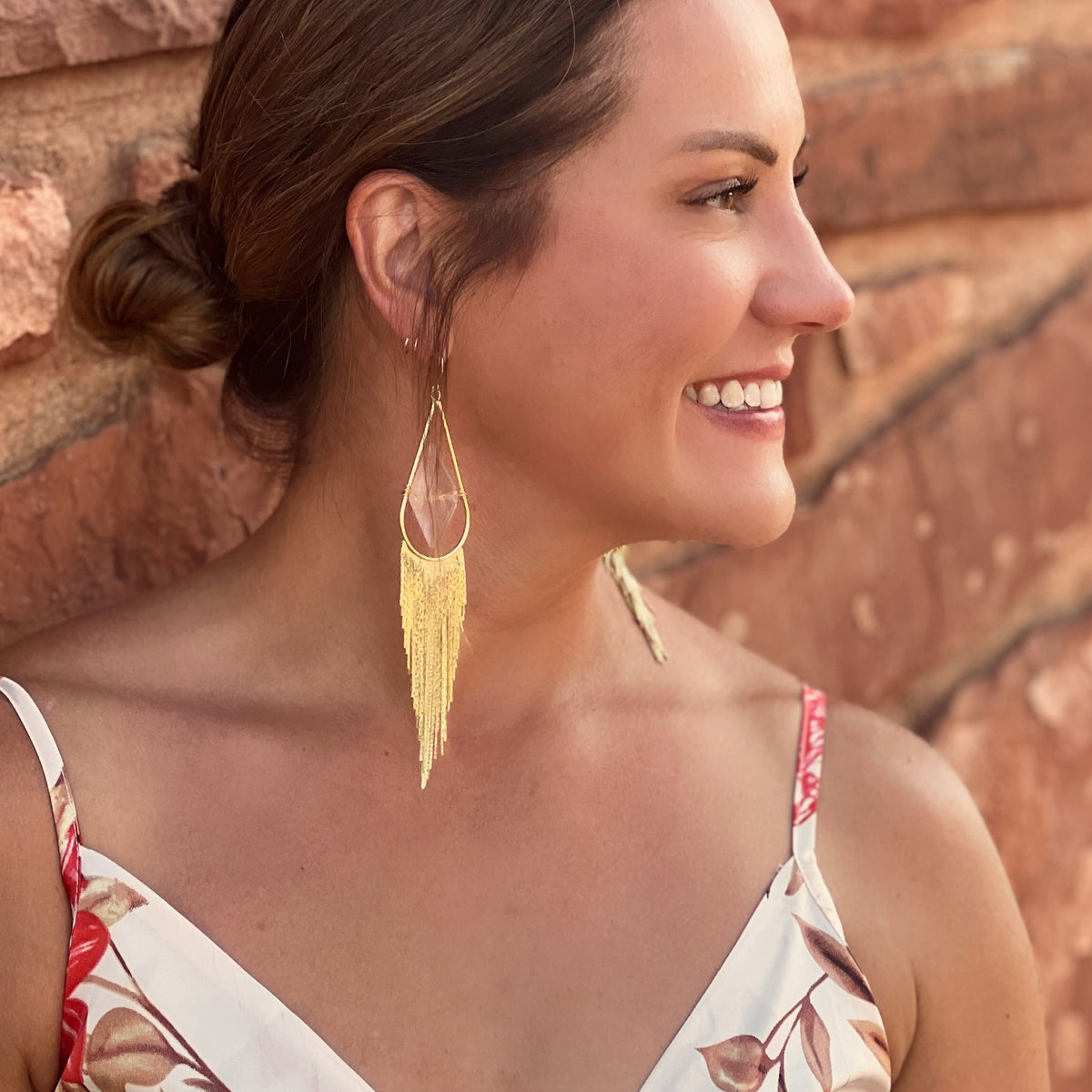 The Showstopper | Fringe Earrings with Rose Quartz & Gatsby Glam