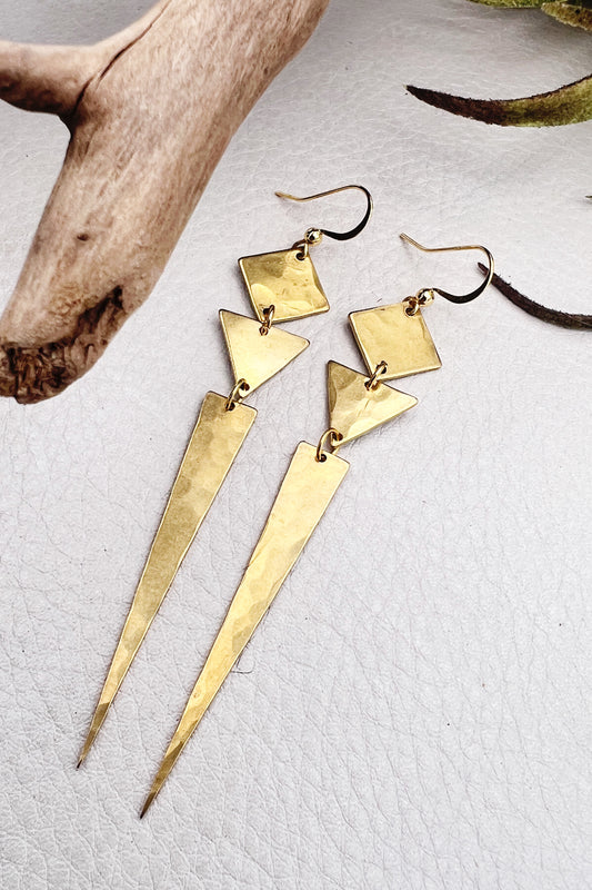 golden boho earrings with geometric shapes 