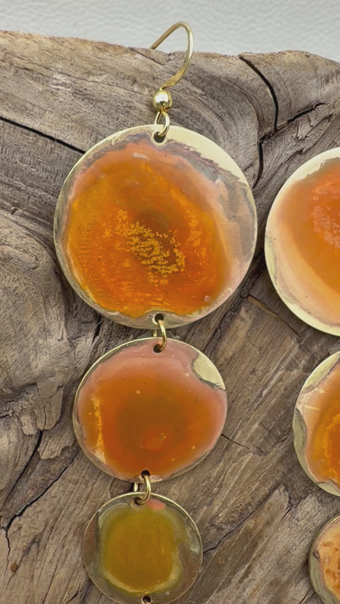 Coral Waterfall Coin Patina Earrings