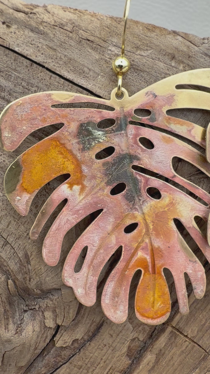 Fall Monstera Patina Earrings