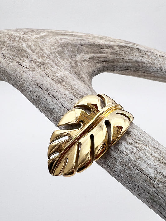 Golden Monstera | Waterproof Stainless Steel Ring