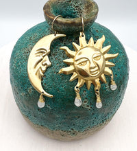 Load image into Gallery viewer, Sun and Moon earrings with moonstone droplets by Real to the Roots 