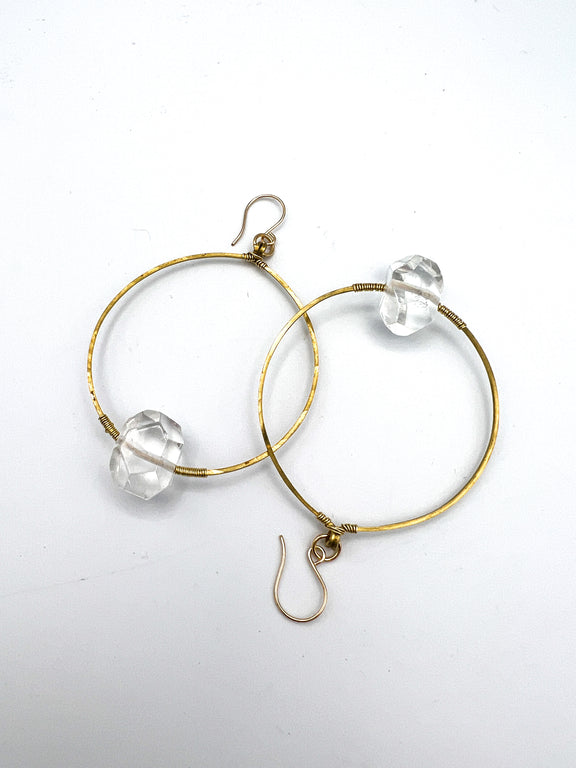 clear crystal quartz nugget hoops by real to the roots