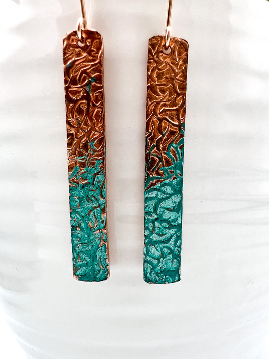copper earrings dipped in turquoise by real to the roots