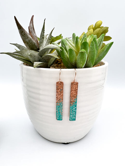 copper earrings dipped in turquoise by real to the roots