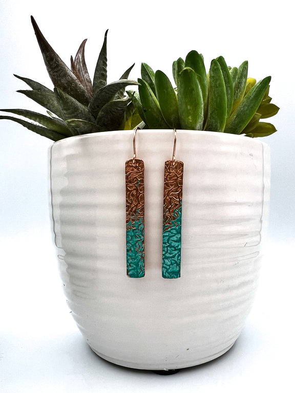 copper earrings dipped in turquoise by real to the roots