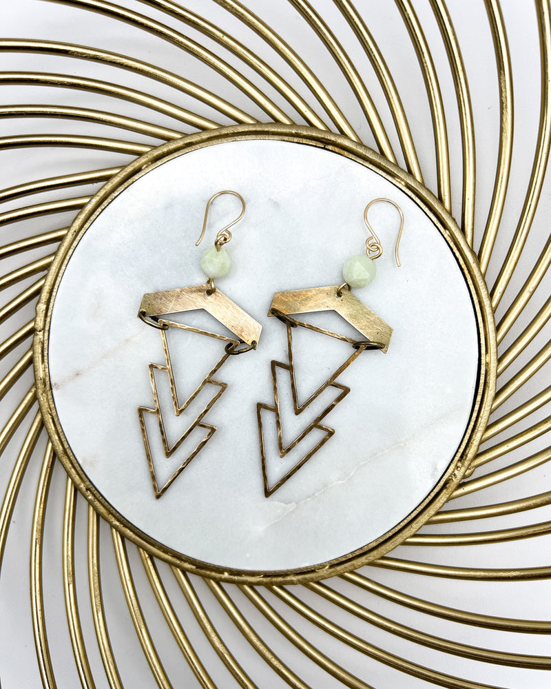 Geometric 1920's Earrings | Green Chalcedony