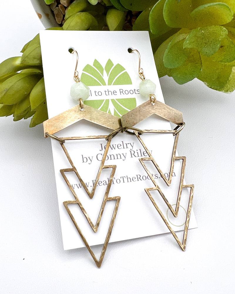 Geometric 1920's Earrings | Green Chalcedony