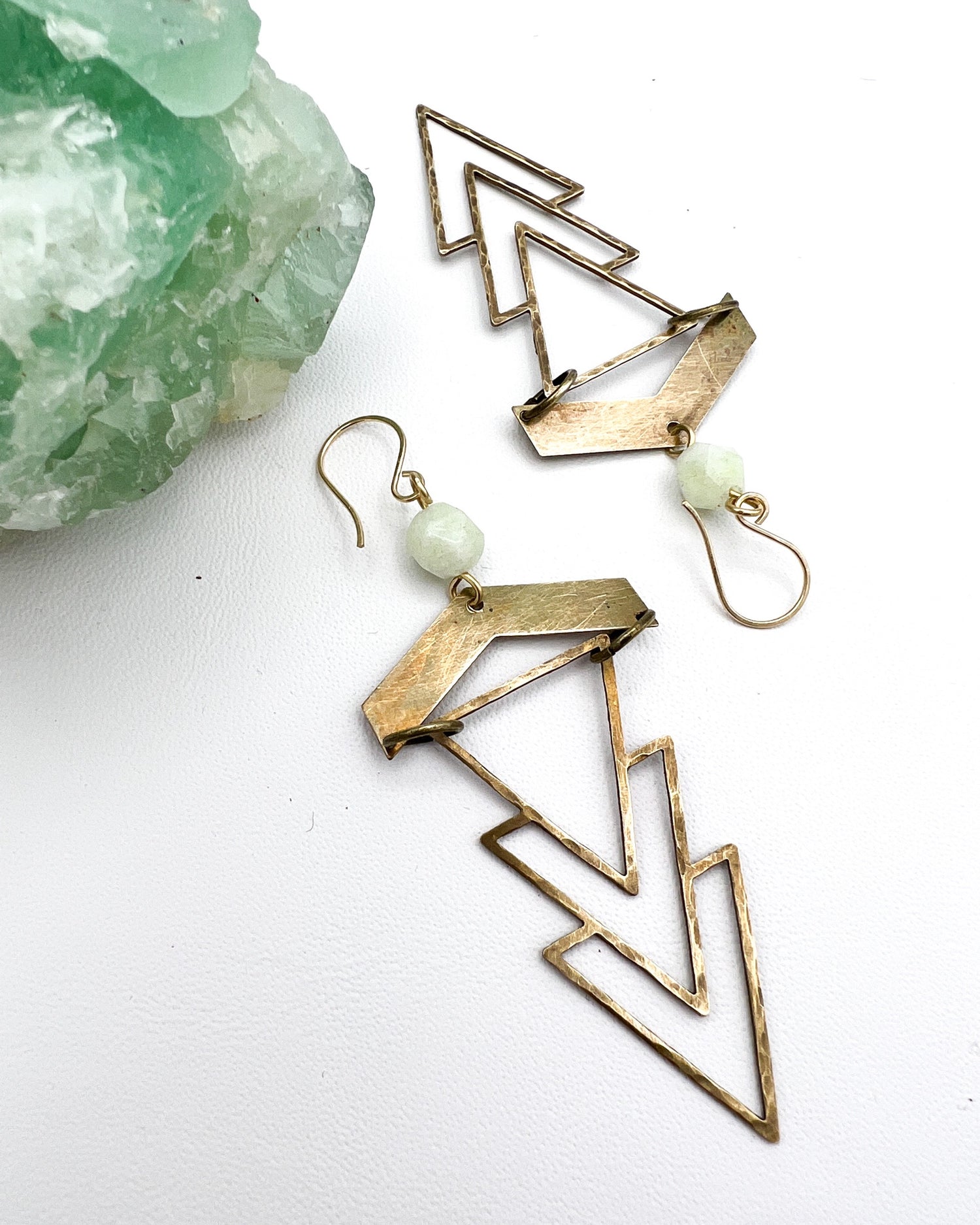 Geometric 1920's Earrings | Green Chalcedony