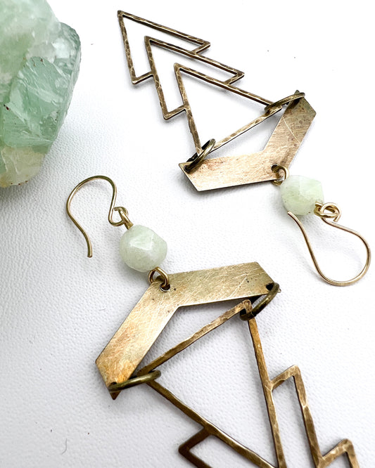 Geometric 1920's Earrings | Green Chalcedony