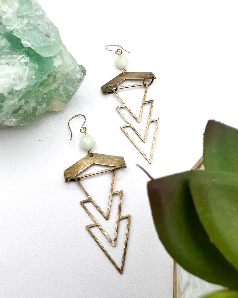 Geometric 1920's Earrings | Green Chalcedony