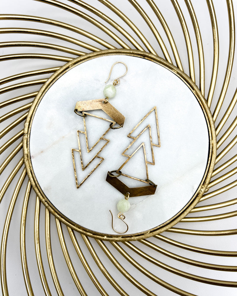 Geometric 1920's Earrings | Green Chalcedony