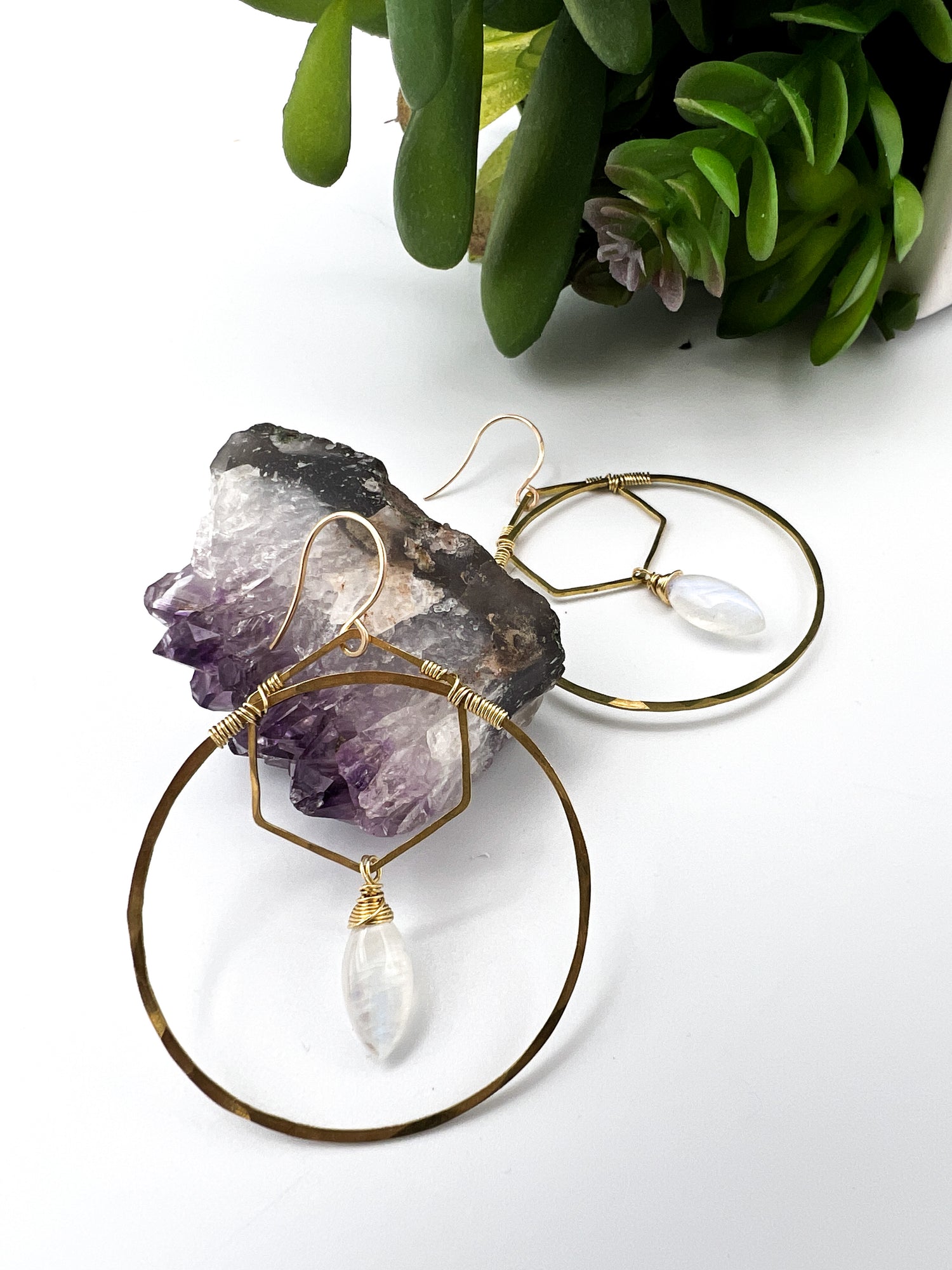 Geometric hoop earring with crystals by Real to the Roots Jewelry