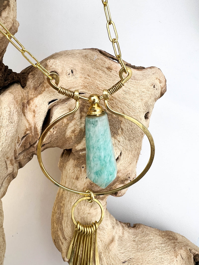 Amazonite and Fringes | essential oil vial necklace