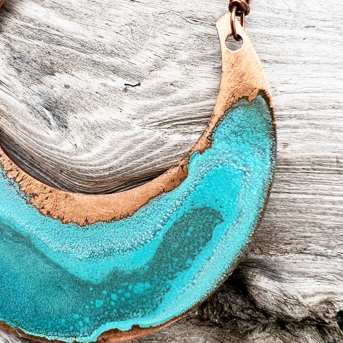 Copper Patina Moon Necklace