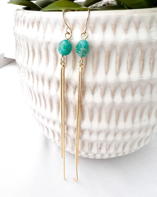 Amazonite Tassel Earring | Simple Boho Fringe