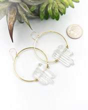 Load image into Gallery viewer, Clear Crystal Quartz Spike Hoops