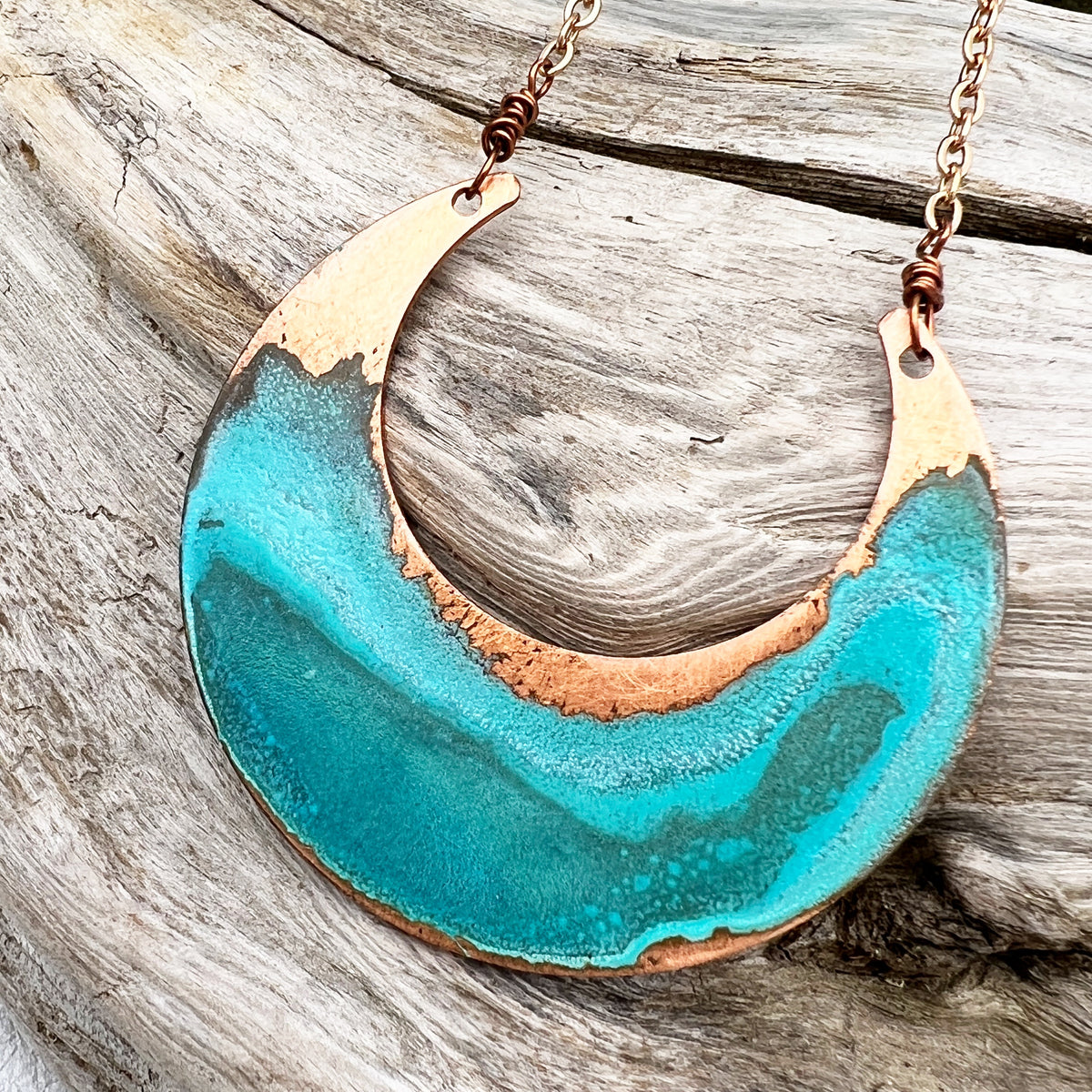 Copper Patina Moon Necklace
