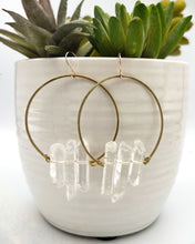 Load image into Gallery viewer, Clear Crystal Quartz Spike Hoops