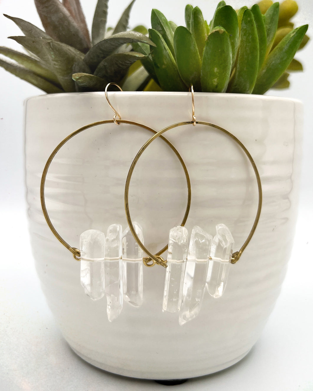 Clear Crystal Quartz Spike Hoops
