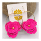 hot pink leather flower hoop earrings