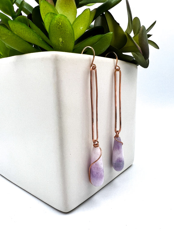 purple chalcedony copper earrings by real to the roots