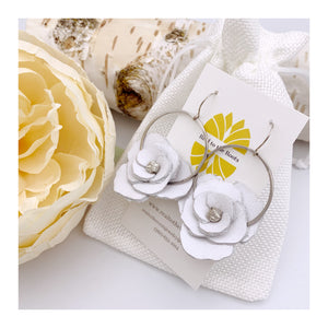 white leather flower earrings
